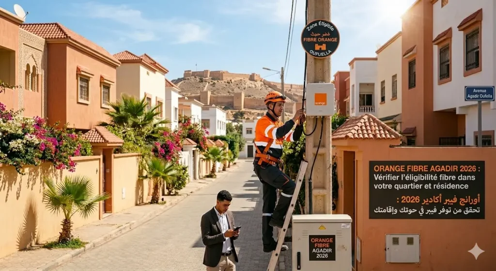Installation fibre optique Orange dans un quartier d'Agadir