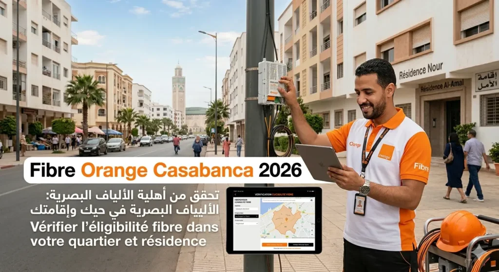 Fibre optique Orange Casablanca – test d’éligibilité fibre par quartier et résidence 2026